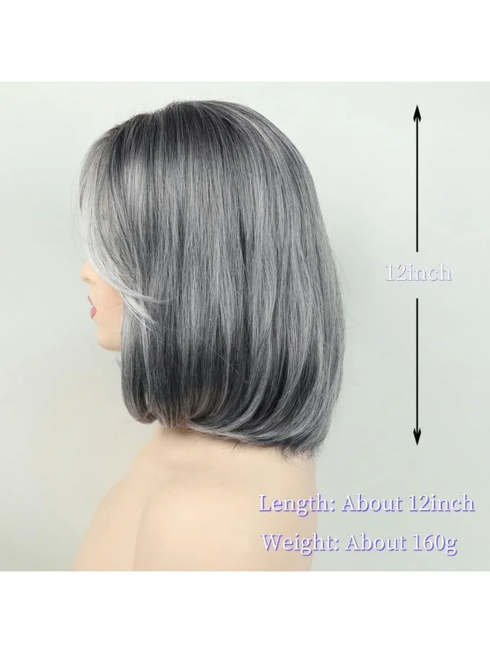 Women's Salt Papper 12 Inch Mid Length Heat Synthetic Straight Layered Bob Wigs